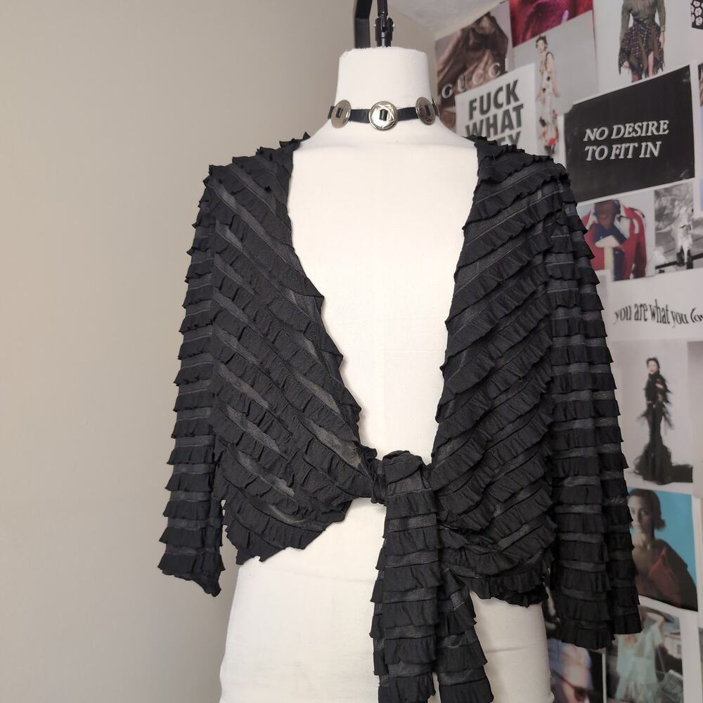 Ruffled Tie Front Cropped Vintage Cardigan